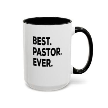 Imagem de SpreadPassion Caneca de café Best Pastor Ever – Presente engraçado para pastor, caneca de acento de apreciação religiosa, presente do ministério cristão (preta, 425 g)