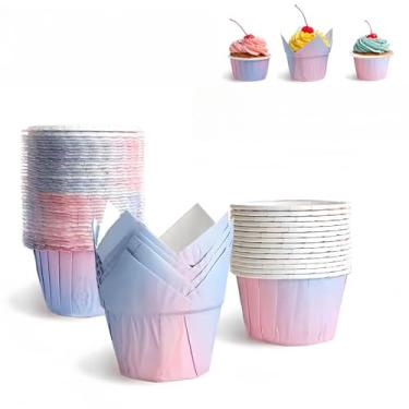 Imagem de Conjunto de 300 peças de formas de cupcake, forros de cupcake de tulipa gradiente bicolor, copos de papel para muffins de renda, forro de muffins à prova de gordura resistente descartável, 3 estilos