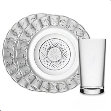 Imagem de Jogo de Jantar 12 Peças com Pratos Fundos em Vidro - Conjunto Completo de Louças e Aparelho de Jantar para Refeições(6 Pratos Estrela +Copo Londres)