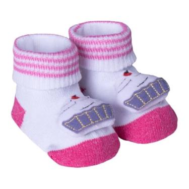 Imagem de Meia Pantufa Bichinho Recém Nascido Maternidade Enxoval Algodao Dallf (Branco/Rosa, Rn)