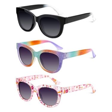 Imagem de QALLY Óculos de sol infantis para meninos e meninas polarizados: óculos de sol quadrados para crianças com proteção UV para crianças de 3 a 12 anos, Preto + arco-íris + flor rosa, Medium