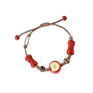 Imagem de RUIFUU Pulseiras de contas de cerâmica de maçã, pulseira de corda ajustável Y2K pulseiras feitas à mão com cordão boho hippie joias de verão presente para mulheres