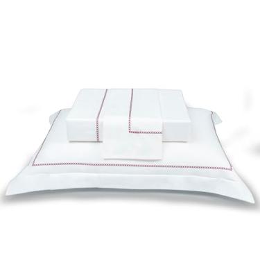 Imagem de Plumasul Jogo de Cama Eterna Catena 100% Algodão Percal 200 Fios Solteiro 3 peças Cor Branco Festone Vinho