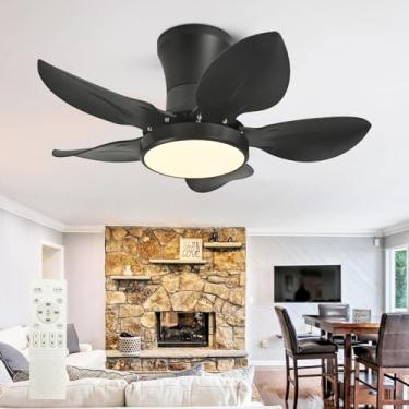 Imagem de Ventiladores de teto com luzes, luz de ventilador de teto de baixo perfil e controle remoto/aplicativo, ajuste de 6 velocidades, LED regulável 3 mudanças de cor, lustre de montagem embutida moderno