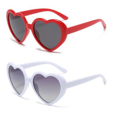 Imagem de OZPYKAE Óculos de sol femininos polarizados Love Heart, óculos de sol modernos fofos de coração vintage para mulheres, Branco + vermelho, tamanho �nico