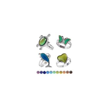 Imagem de HUASAI 4 anéis de humor que mudam de cor para mulheres com cristais de pedras preciosas presentes de aniversário para mulheres, Metal, Sem pedra preciosa