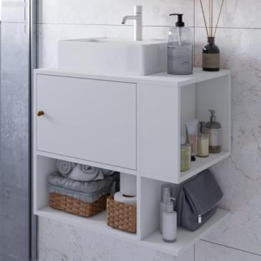 Imagem de Gabinete Armário Balcão Aéreo Suspenso de Parede para Lavabo Pia Banheiro Pequeno Apartamento 1 Porta e Nicho Organizador Deca Aqua - Branco
