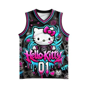 Imagem de Camiseta Casual Feminina Kawaii Hello Kitty Com Decote Redondo Para Co