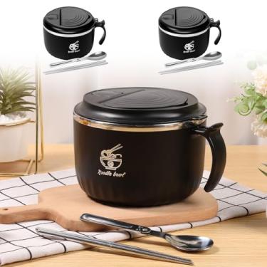 Imagem de DJAPWPX Conjunto de tigelas de ramen de 1600 ml, tigela de ramen para micro-ondas com colher e pauzinhos, tigela multiuso com tampa para casa, escritório, faculdade, dormitório, quarto