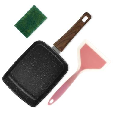 Imagem de Panela de omelete japonesa antiaderente Tamagoyaki com espátula, esponja, lavável na lava-louças, multifuncional, forma de rolo de ovo para cozinha