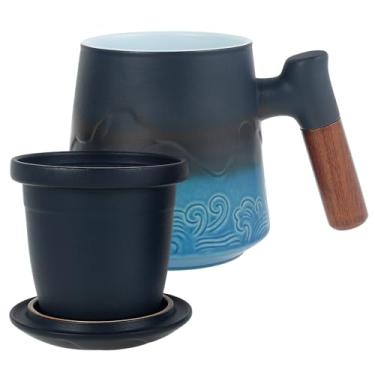 Imagem de Xícaras de chá com infusor e tampa, caneca de chá quente de folhas soltas de cerâmica com alça de 450 ml, caneca de café com filtro de malha fina, para presentes de festival de escritório em casa