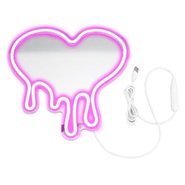 Imagem de Luqeeg Letreiro de Neon Em Forma de Coração Rosa, Lâmpada LED USB Em Forma de Coração Em Acrílico Luz Regulável para Decoração de Parede de Mesa para Quarto de Meninas