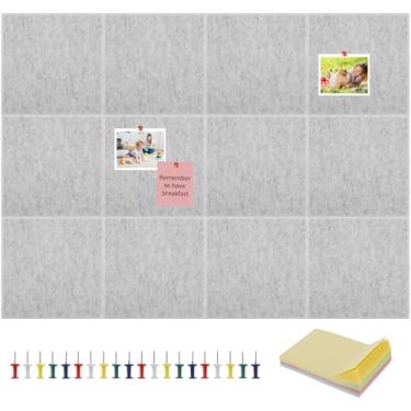 Imagem de Pacote com 12 azulejos de parede de feltro antiderrapante para quadro de avisos, quadro de cortiça adesivo, quadrados, quadro de cortiça, quadro de avisos, azulejos de parede com pinos de pressão