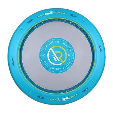 Imagem de iROCKER ILAND Jangada flutuante redonda inflável com rede de malha – rede de água de 2,4 m para praia, piscina, lago – comporta 272 kg, serve para adultos, crianças, cães – azul-petróleo/limão