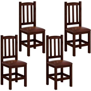 Imagem de Kit 4 Cadeiras Madeira Maciça Estofado material sintético Marrom Diama