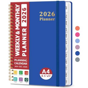 Imagem de Agenda 2026, agenda semanal e mensal, janeiro de 2026 a dezembro de 2026, agenda de calendário de capa dura com abas para mulheres e homens, bolso interno, encadernação espiral, perfeito para