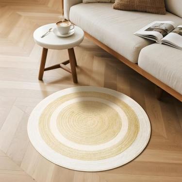 Imagem de Carvapet Tapete redondo de imitação de juta – aparência de juta de 61 cm lavável 61 cm pequeno tapete circular com suporte de borracha antiderrapante, tapete de área resistente a manchas para entrada