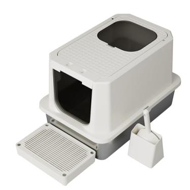 Imagem de RIZZARI Caixa de aço inoxidável para gatos: bandeja de areia grande fechada à prova de vazamentos bandeja inodora interna para vários gatos - bege - para gatos com menos de 9 kg - ideal para varanda