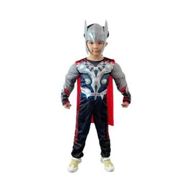 Imagem de Traje de Thor para Crianças - Fantasia de Halloween com Máscara e Mart