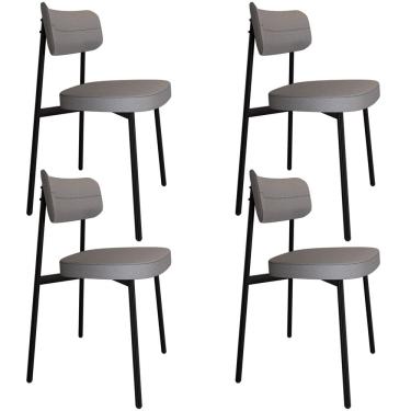 Imagem de Kit 04 Cadeiras Estofada Para Sala de Jantar Astrid Preto C01 Linho Cinza - Lyam Decor