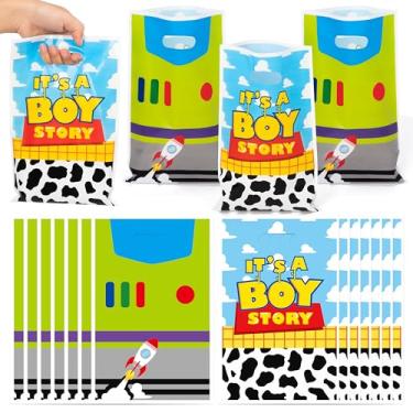 Imagem de Andi Cppss Sacos de festa Boy Story - 50 peças de sacolas de presente de festa de menino para meninos, bolsa de presente de plástico com alças para festas de aniversário, festa de aniversário para