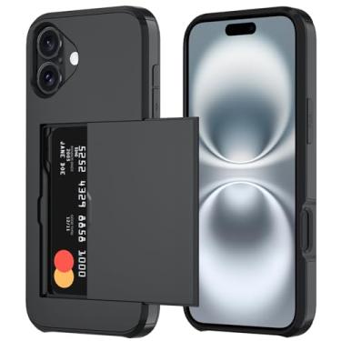 Imagem de Qinmay Capa carteira compatível com iPhone 17, suporte para cartão integrado, camada dupla protetora resistente à prova de choque com compartimento para cartão oculto, capa fina para celular para