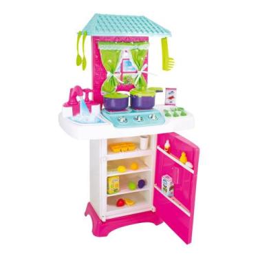 Imagem de Brinquedo Infantil Cozinha Pia Geladeira Fogão Panelinhas com Telhado 
