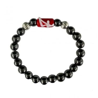 Imagem de Pulseira Ogum Firma Vermelha Hematita E Silicone