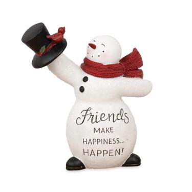 Imagem de Blossom Bucket Boneco de neve Friends Make Happiness Happen com cartola e estatueta de azevinho, 10 cm, multicolorido
