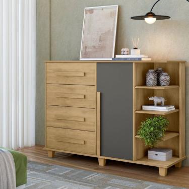 Imagem de Cômoda 4 Gavetas com 1 Porta e Nichos Laterais Andorra Cinamomo/Grafite