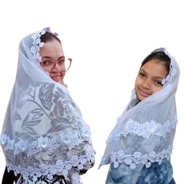 Imagem de Kit Véu CCB Mãe e Filha 3D Tule Poá - Meu Véu, Infantil Redondo