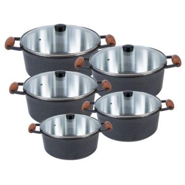 Imagem de Jogo De Panelas Caçarola Alumínio Cava 5 Pçs Tampa De Vidro Cor Craque