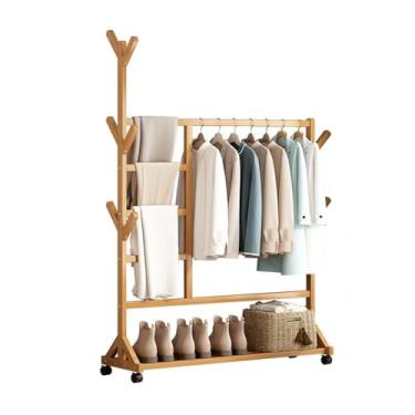 Imagem de Prateleira para casacos, chão, quarto, madeira maciça, tipo galho de árvore, sapateiro, multifuncional, simples, suporte para casaco (cor de madeira)