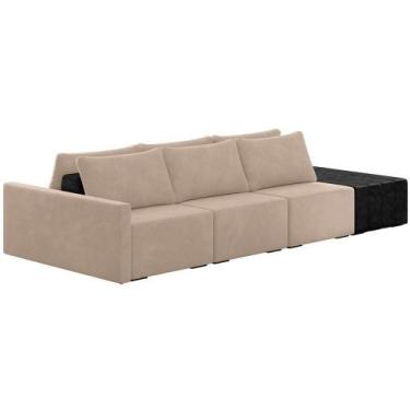 Imagem de Sofá Ilha Modular Para Sala 312cm Com Puff Dublin K01 Veludo Bege E Si