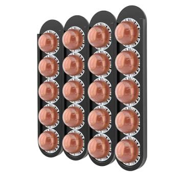 Imagem de VOMELON Suporte de cápsulas de café de bambu, suporte de parede adesivo para porta de armário, armazenamento de 20 cápsulas (conjunto de 4) — vertical/horizontal — compatível com Nespresso Vertuo