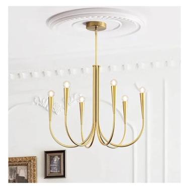 Imagem de Lustre moderno e simples de estilo nórdico, lustre de led para sala de estar, quarto, sala de jantar, cozinha, design interno, luminária pendente dourada, lâmpadas de lustre