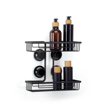 Imagem de Prateleira Dupla Shampoo Retangular Black Ventosa 2606 Arthi