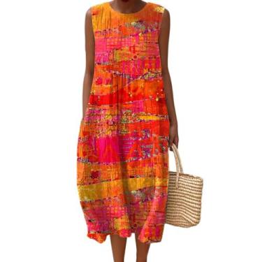 Imagem de Vestido maxi feminino Akivide com estampa floral boho de verão com bol