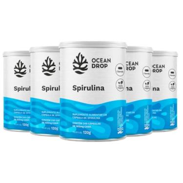 Imagem de Kit 5 Spirulina Vegana Ocean Drop 240 Cápsulas