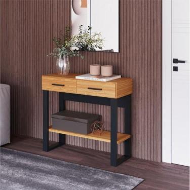 Imagem de Aparador em Estilo Industrial 89,5cm com 2 gavetas e prateleira Freijó