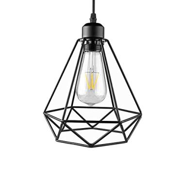 Imagem de YQSLQZZ Lustre de gaiola preta, luminária pendente industrial vintage para sala de jantar, lustres de iluminação decorativa de casa de fazenda, base E27, altura ajustável