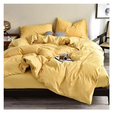 Imagem de Conjunto de roupa de cama de tecido amigo da pele preto conjunto de capa de edredom cor sólida solteiro casal king size conjunto de capa de colcha (amarelo 220 x 220 cm 4 peças)