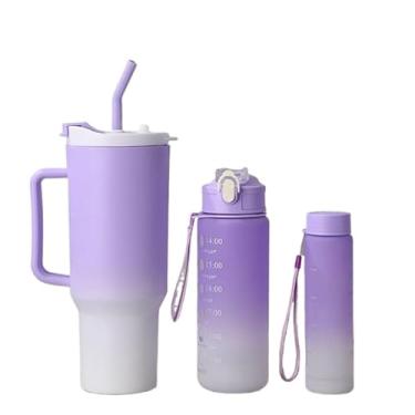 Imagem de Kit 3 Garrafa Copo Tendência Agua Squeeze Com Adesivos Lembretes beber Agua 500-1200ml(Kit 3 lilas 1200-500-240Ml)