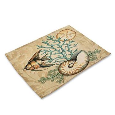Imagem de Animal Tartaruga marinha cavalo peixe impresso linho jogo americano porta-copos decoração de mesa têxtil 2 peças/4 peças/6 peças (cor: 2, tamanho: cada estilo 1 peça) (1 2 peças)