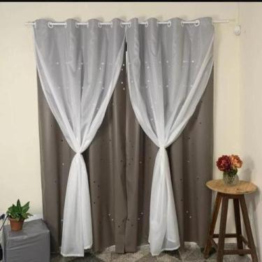 Imagem de Cortina Corta Luz com Voil Blecaute Desenho Estrelinhas Quarto Sala Es