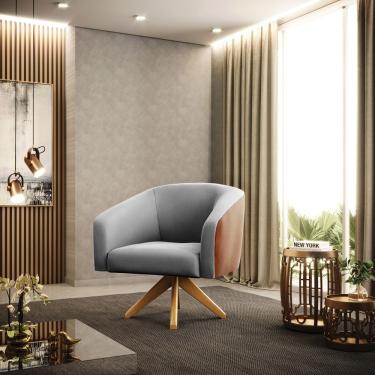 Imagem de Poltrona Decorativa Giratória MA30 Stella Sintético PU Noz/Suede Cinza D03- D'Rossi