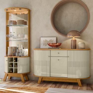 Imagem de Cristaleira de Vidro Ravion e Balcão Aparador Buffet Sala Wylan Cumaru/Opala M20 - D'Rossi