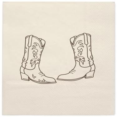 Imagem de WRAPAHOLIC 50 peças de botas de caubói guardanapos de coquetel - guardanapos de papel descartáveis de casamento ocidental de 3 camadas para coquetéis e festa de aniversário de cowboy ocidental - 12 x