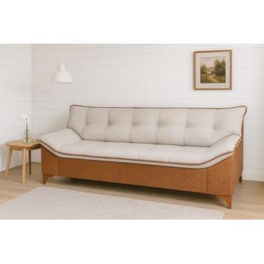 Imagem de Sofá Veneza 2 Lugares Composê Linho e Couríssimo Cinza Moderno Casal Premium Casa Imperial