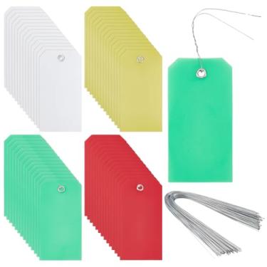 Imagem de PH PandaHall 200 etiquetas de plástico para pendurar 4 cores etiquetas de envio com cordão, etiqueta impermeável de 12 x 6 cm para etiquetar etiqueta em branco com furos para peças móveis